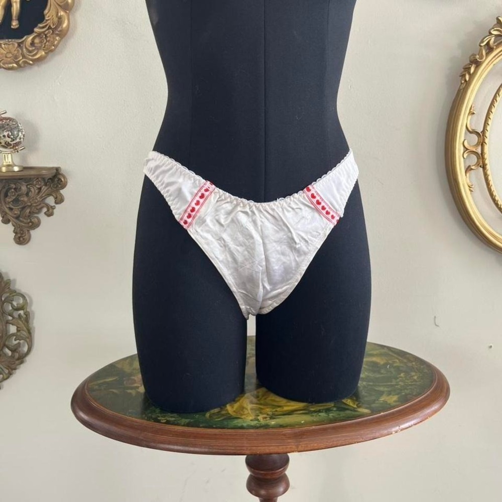 Vintage "Designs by Faris" Red Heart Satin Thong